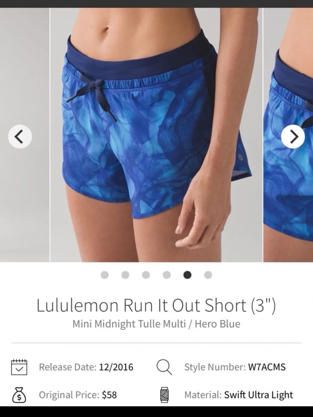 Lululemon Blue Run It Out Shorts (Size 6, 3”)